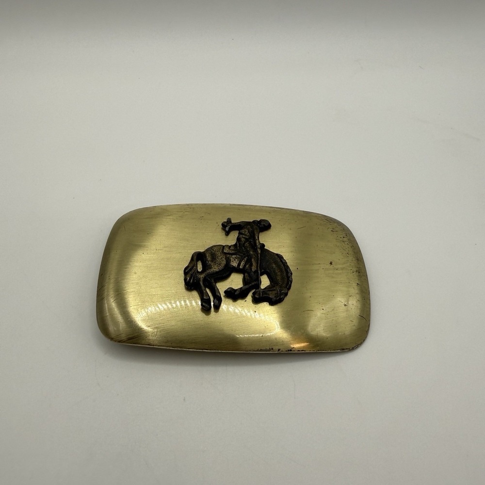 Vintage Brass Belt Buckle Cowboy Horse Chambers Belt Co USA Western Rodeo